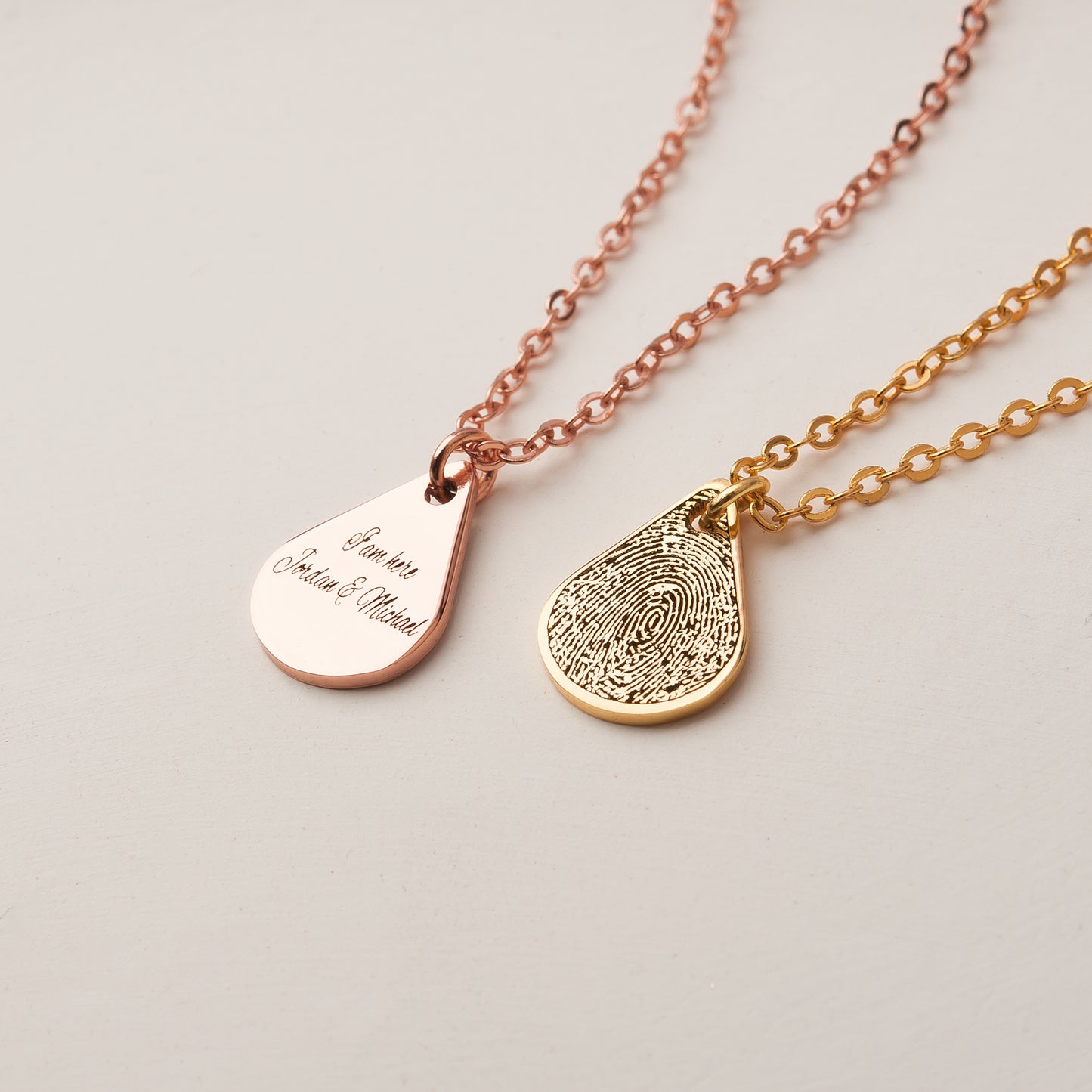 Custom Actual Fingerprint Teardrop Memorial Necklace