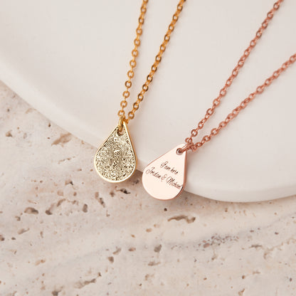 Custom Actual Fingerprint Teardrop Memorial Necklace