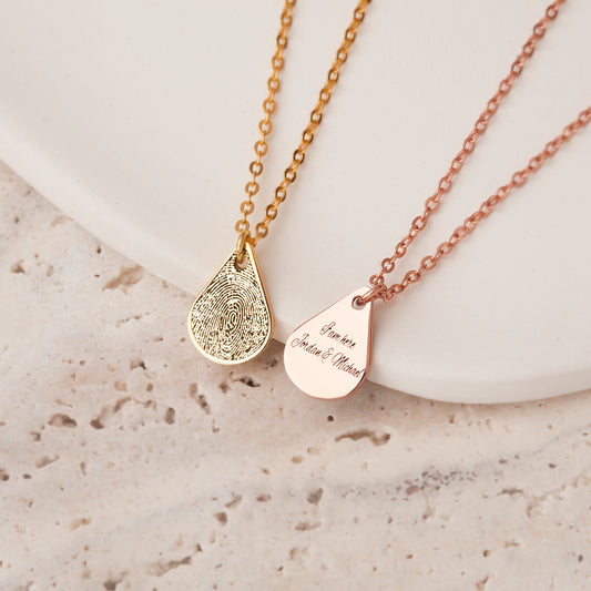 Custom Actual Fingerprint Teardrop Memorial Necklace