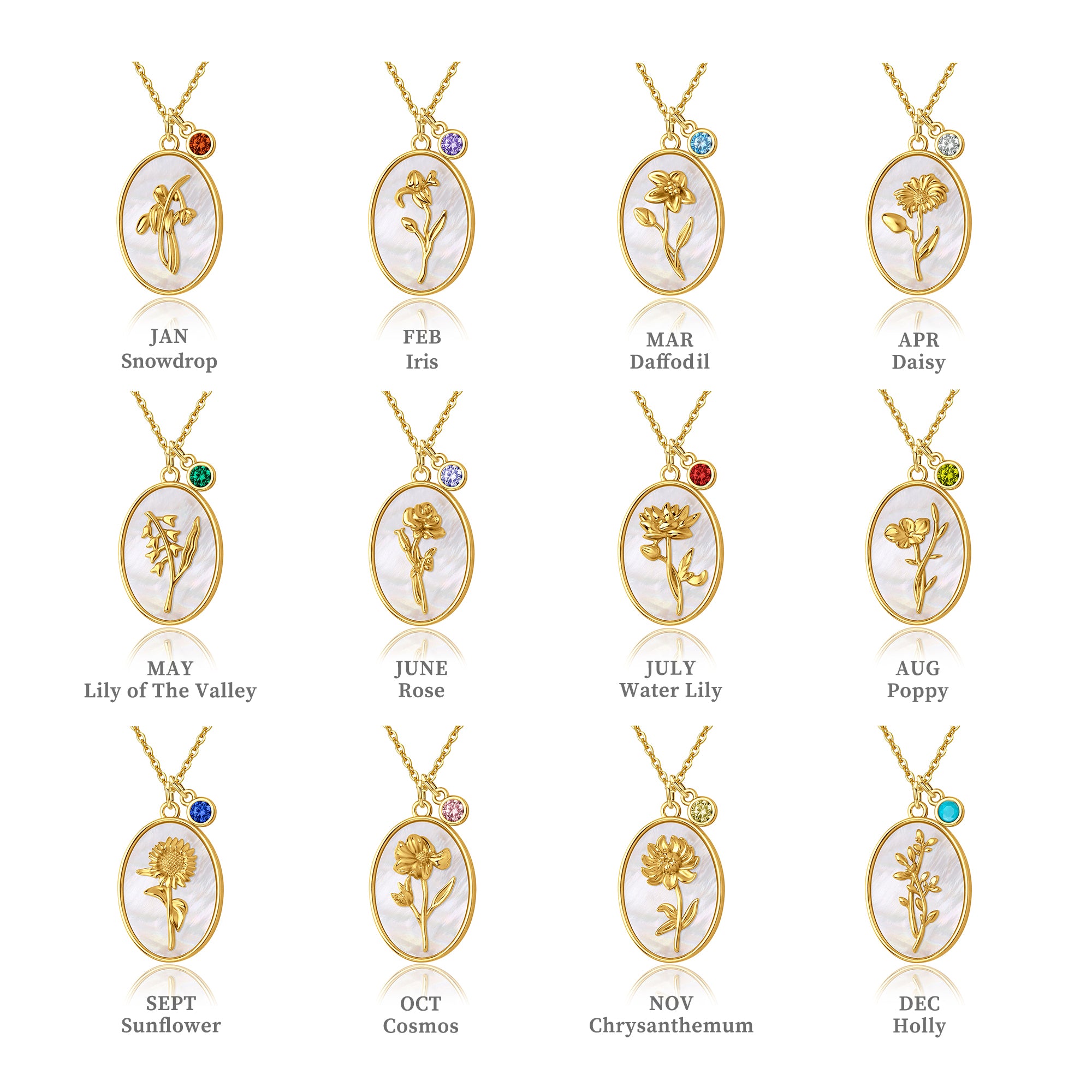 Mother of Pearl Birth Flower Necklace