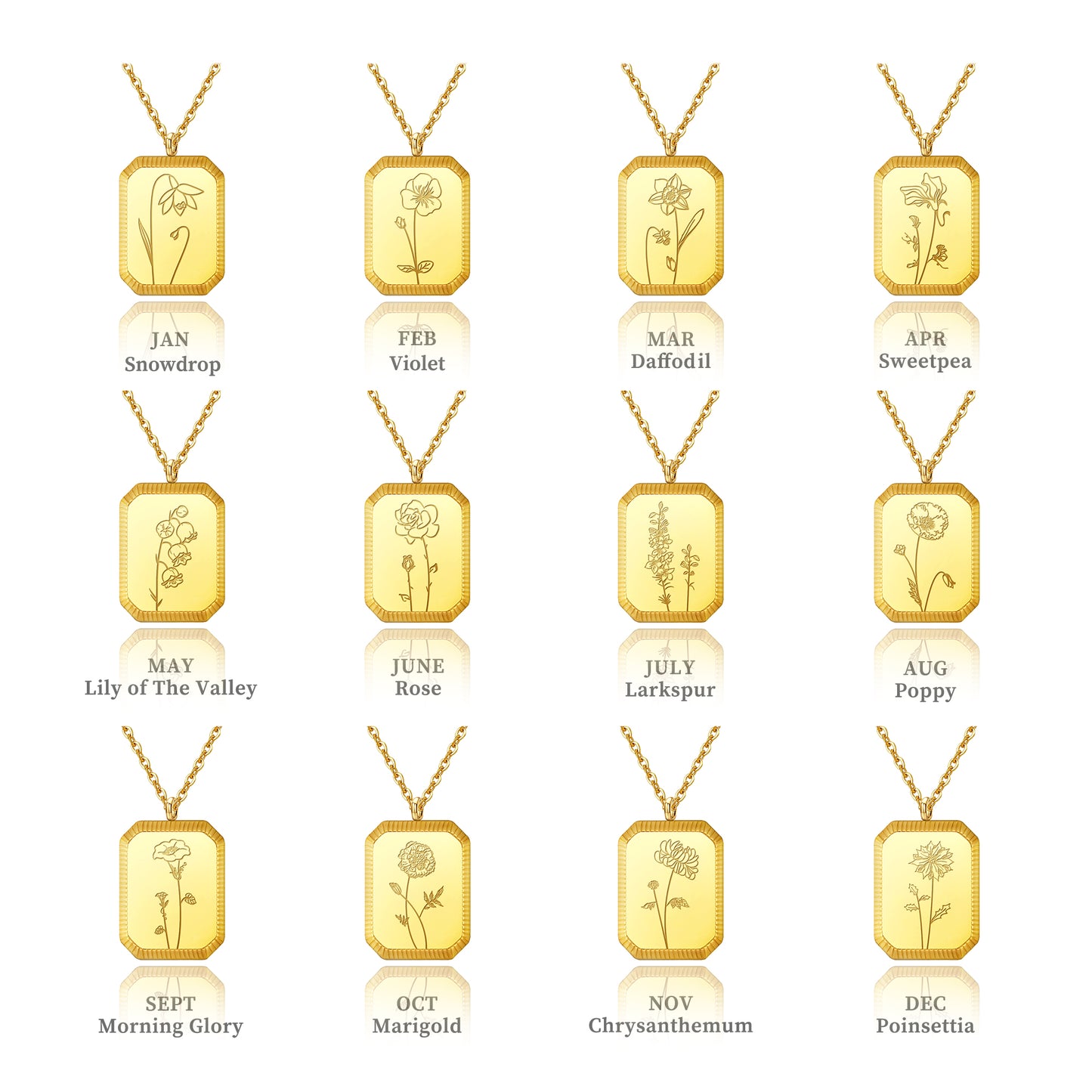 18K Gold Plated Birth Month Flower Necklace