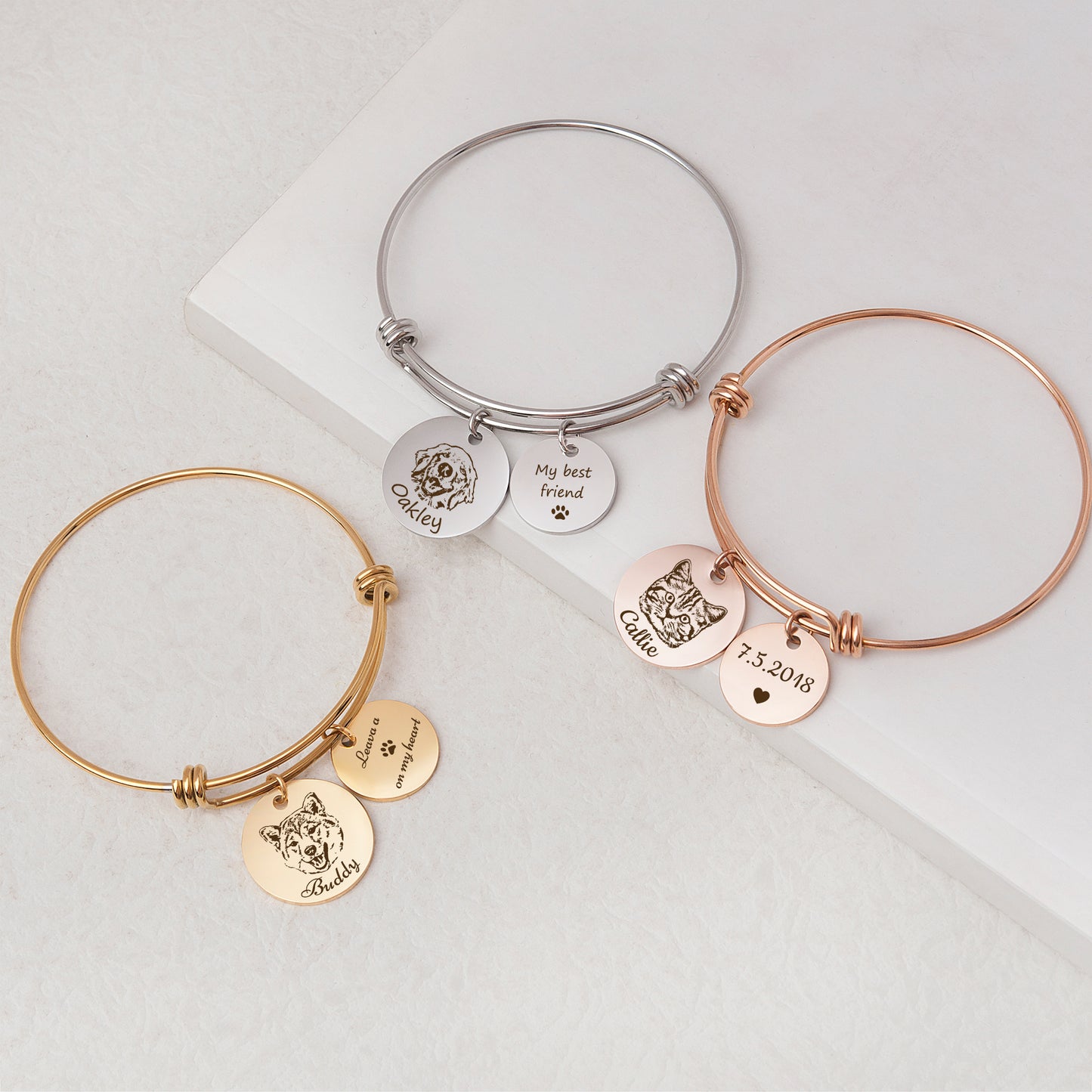 Custom Pet Portrait Charm Adjustable Bangles