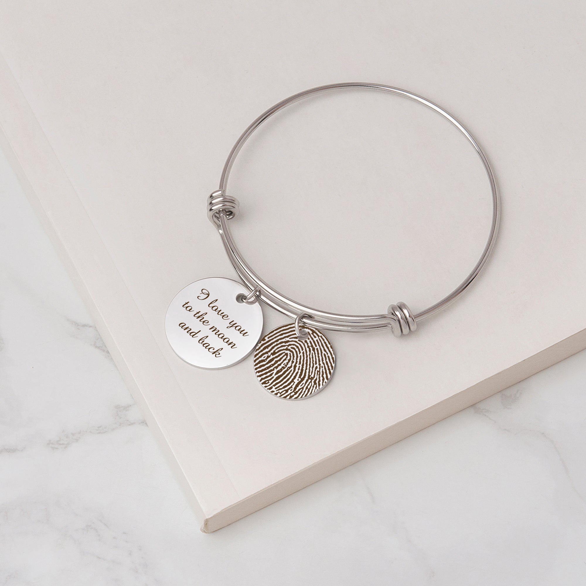 Actual Fingerprint Charm Adjustable Memorial Bracelet