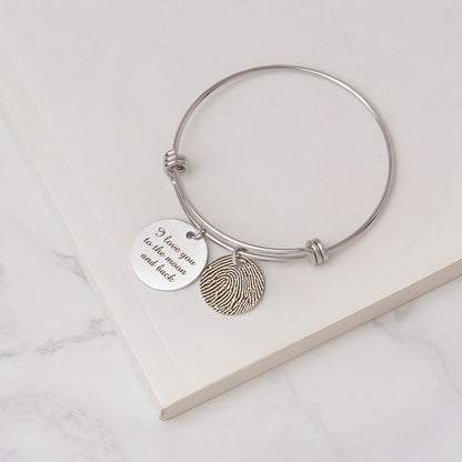 Actual Fingerprint Charm Adjustable Bracelet