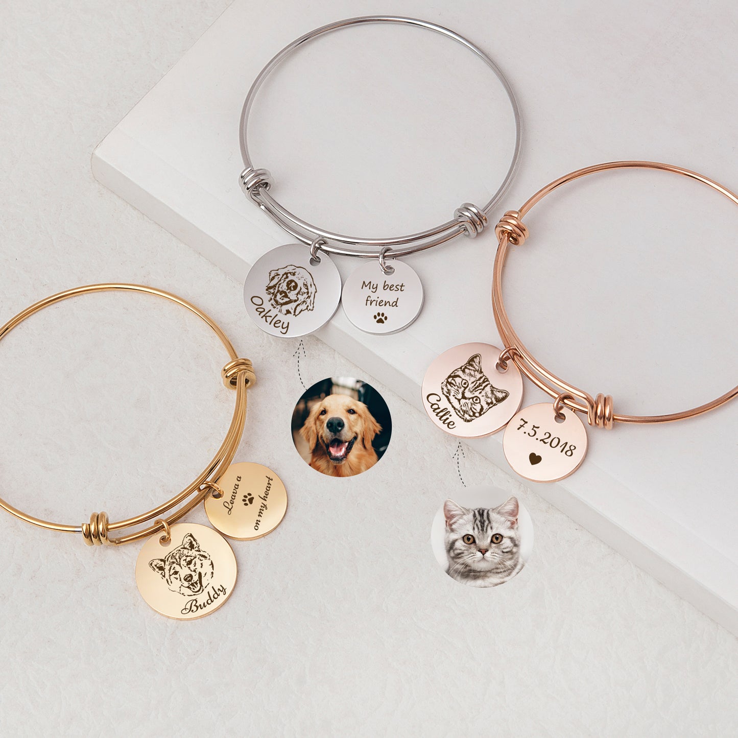 Custom Pet Portrait Charm Adjustable Bangles