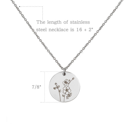 Personalized Birth Flower Necklace Disk Charm Necklace Personalized Gift for Mother Girlfriend Birthday Gift Jewelry