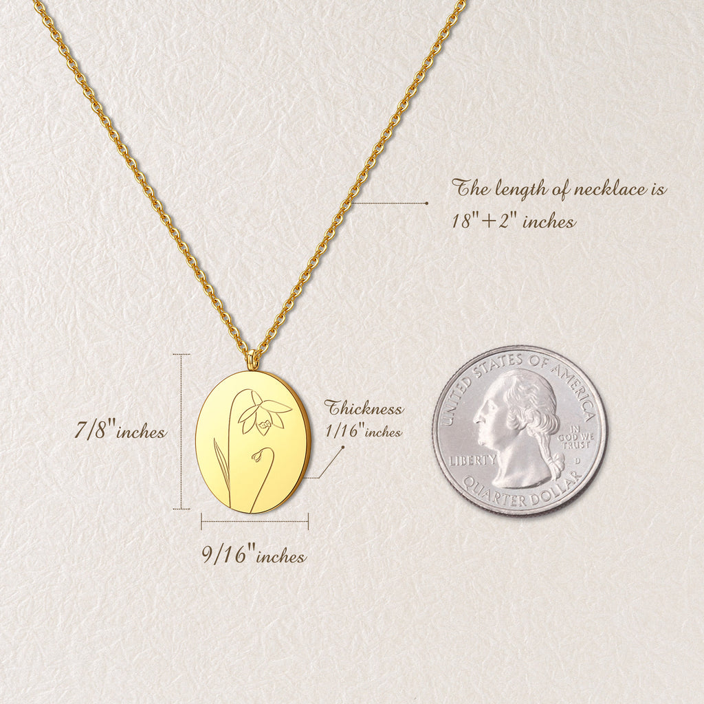 18K Gold Plated Oval Birth Flower Necklace