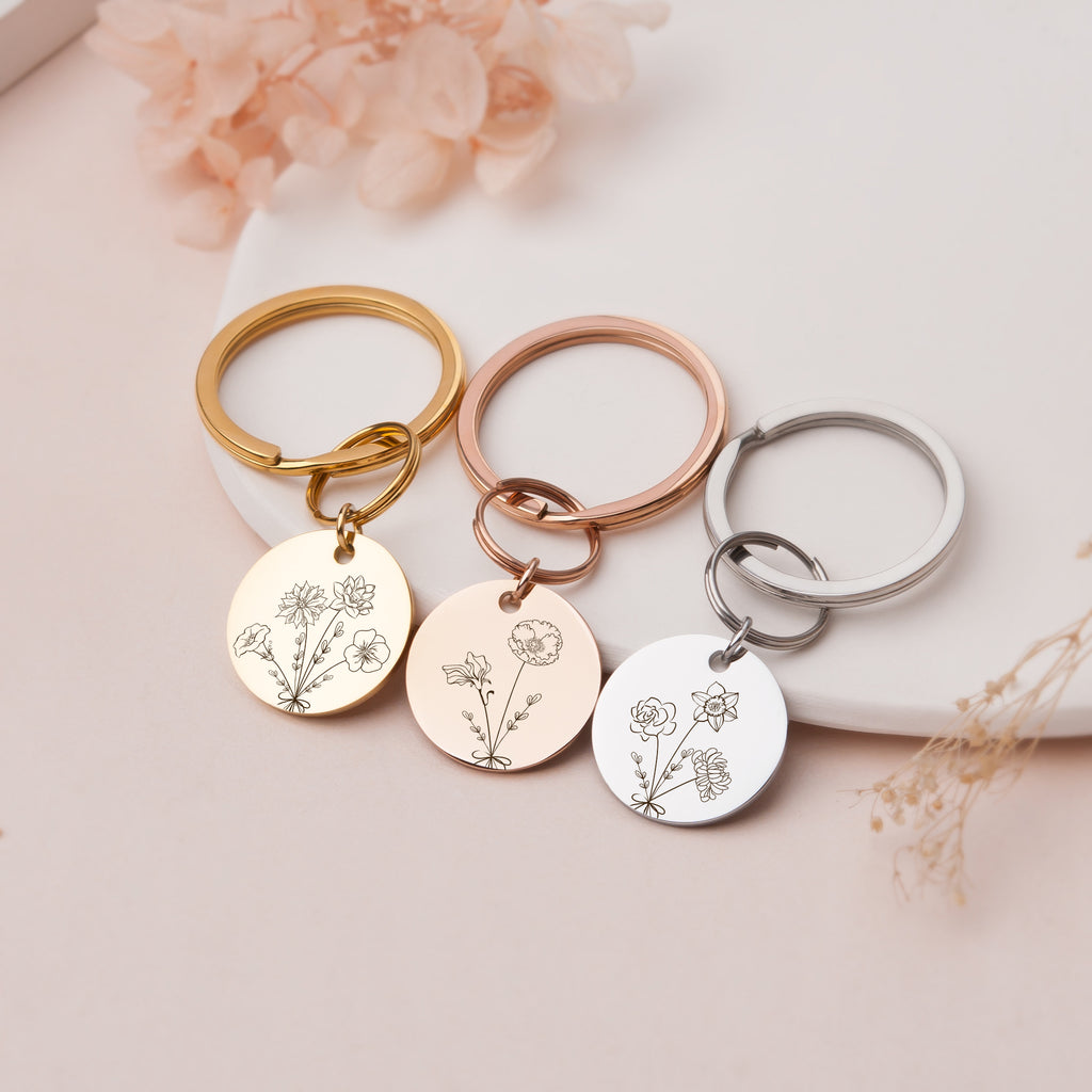 Custom Birth Flower Bouquet Key Chain