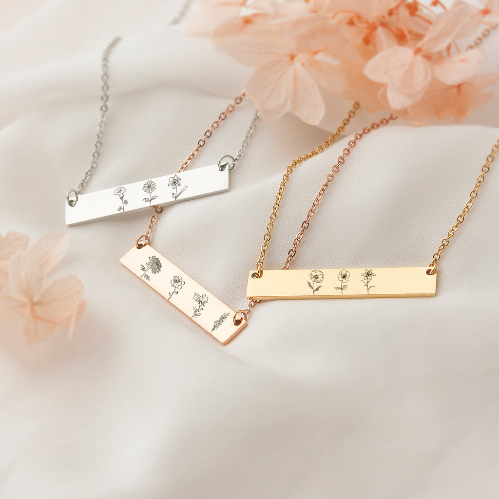 Birth Flower Bar Necklace