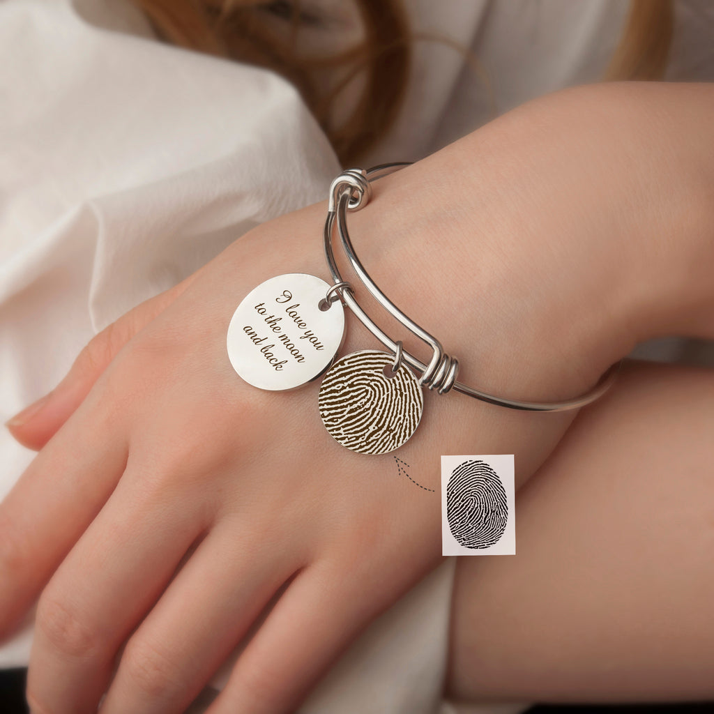 Actual Fingerprint Charm Adjustable Memorial Bracelet
