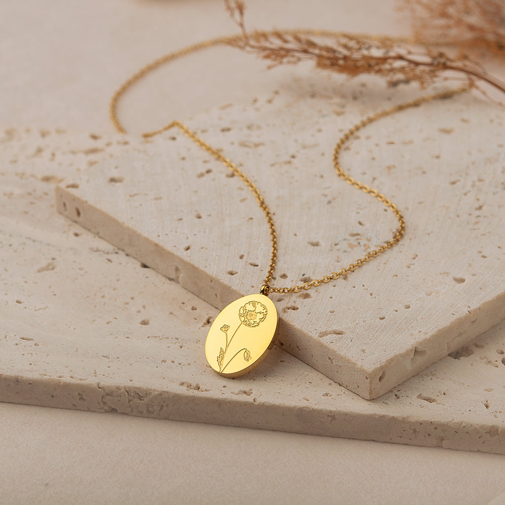 18K Gold Plated Oval Birth Flower Necklace