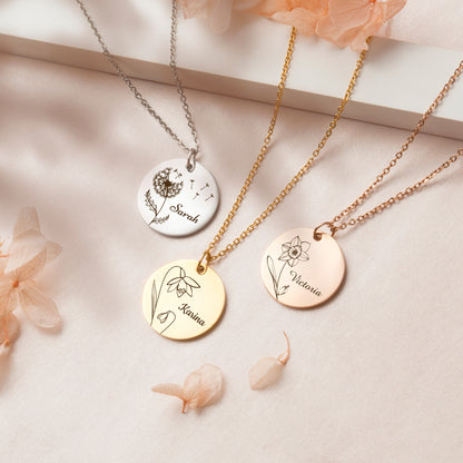 Birth Flower and Name Necklace