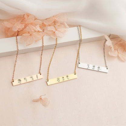 Birth Flower Bar Necklace