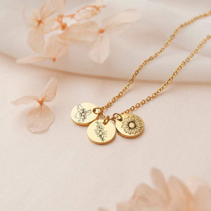 Mini Birth Flower Disc Necklaces