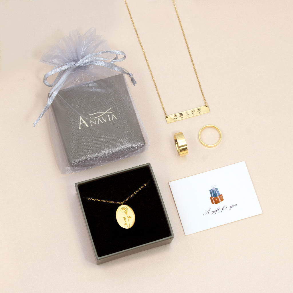 18K Gold Plated Oval Birth Flower Necklace