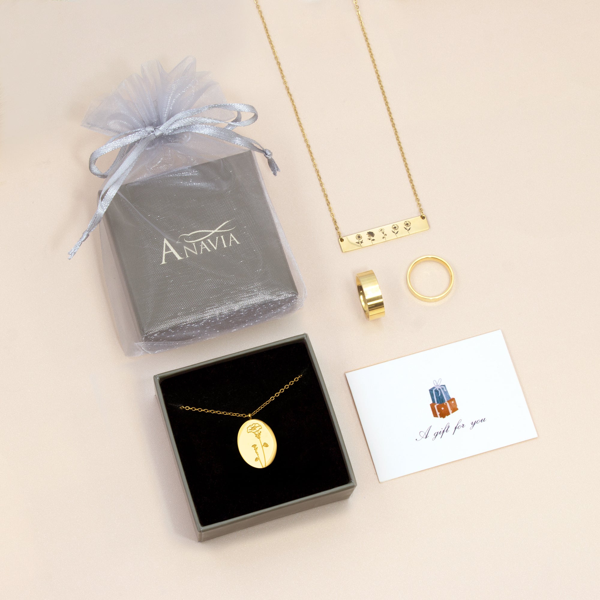 18K Gold Plated Oval Birth Flower Necklace