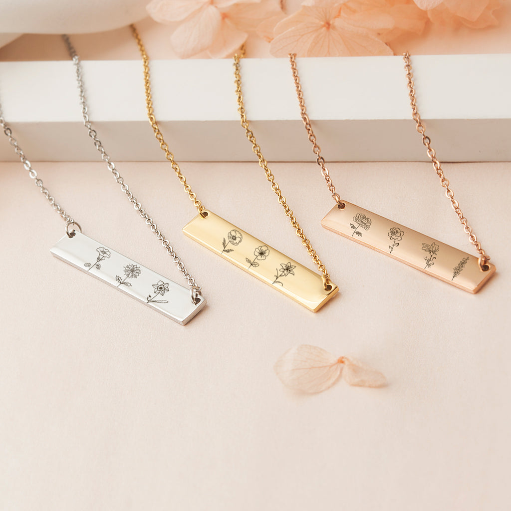 Birth Flower Bar Necklace