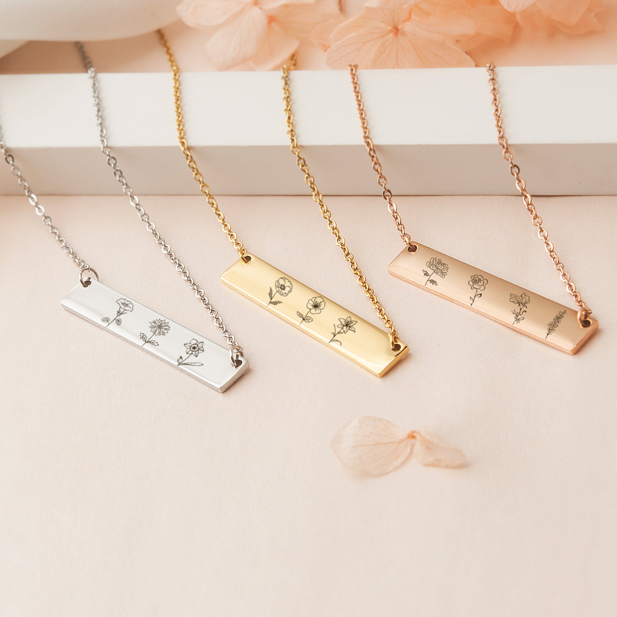 Birth Flower Bar Necklace