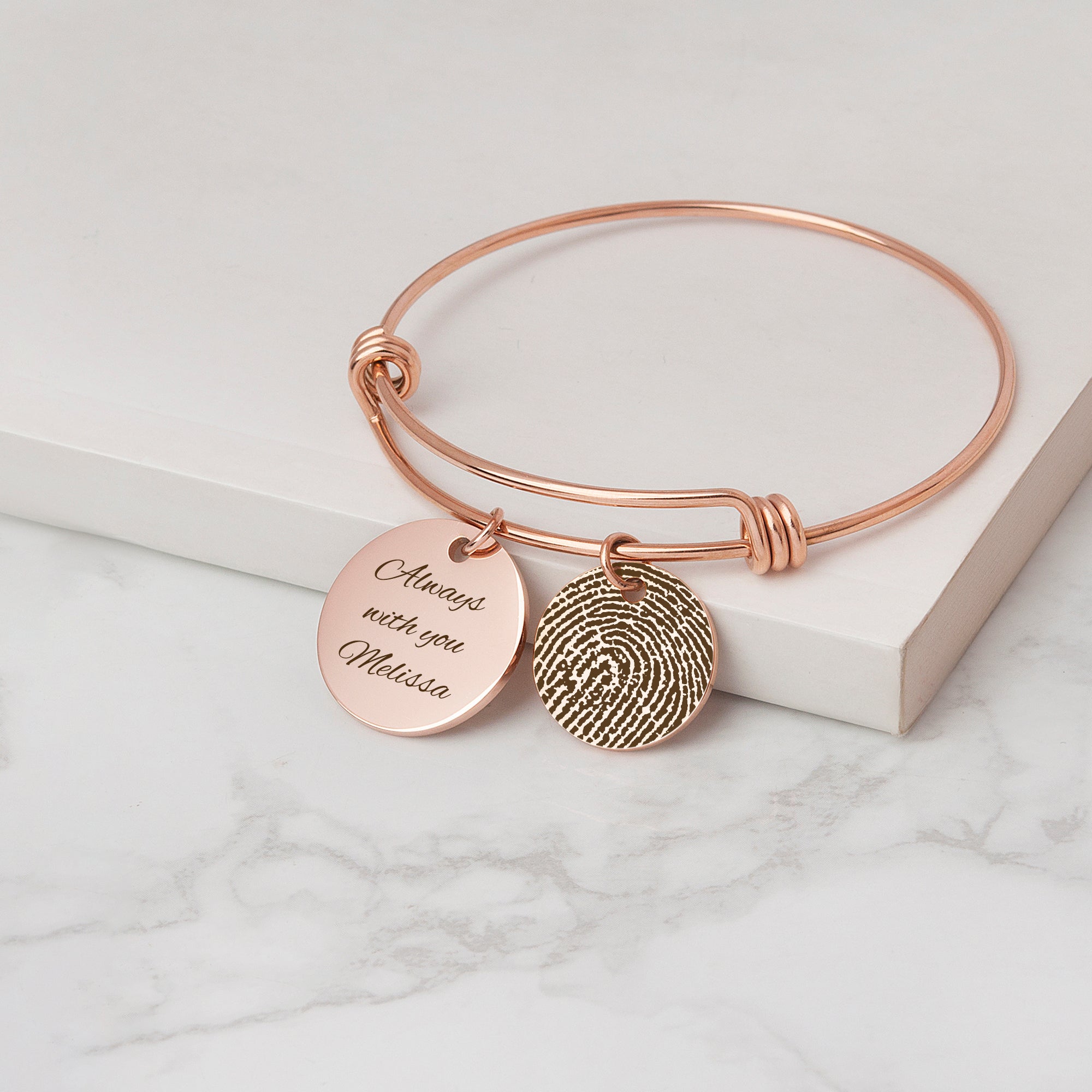 Actual Fingerprint Charm Adjustable Memorial Bracelet