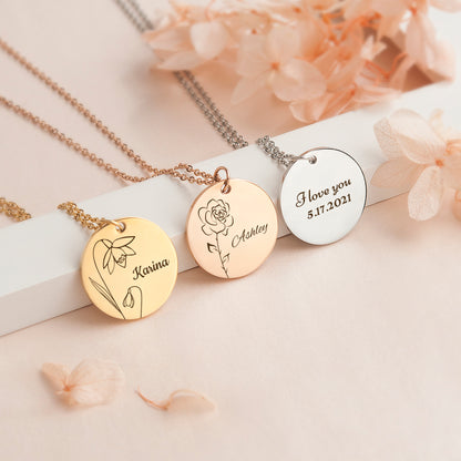 Birth Flower and Name Necklace