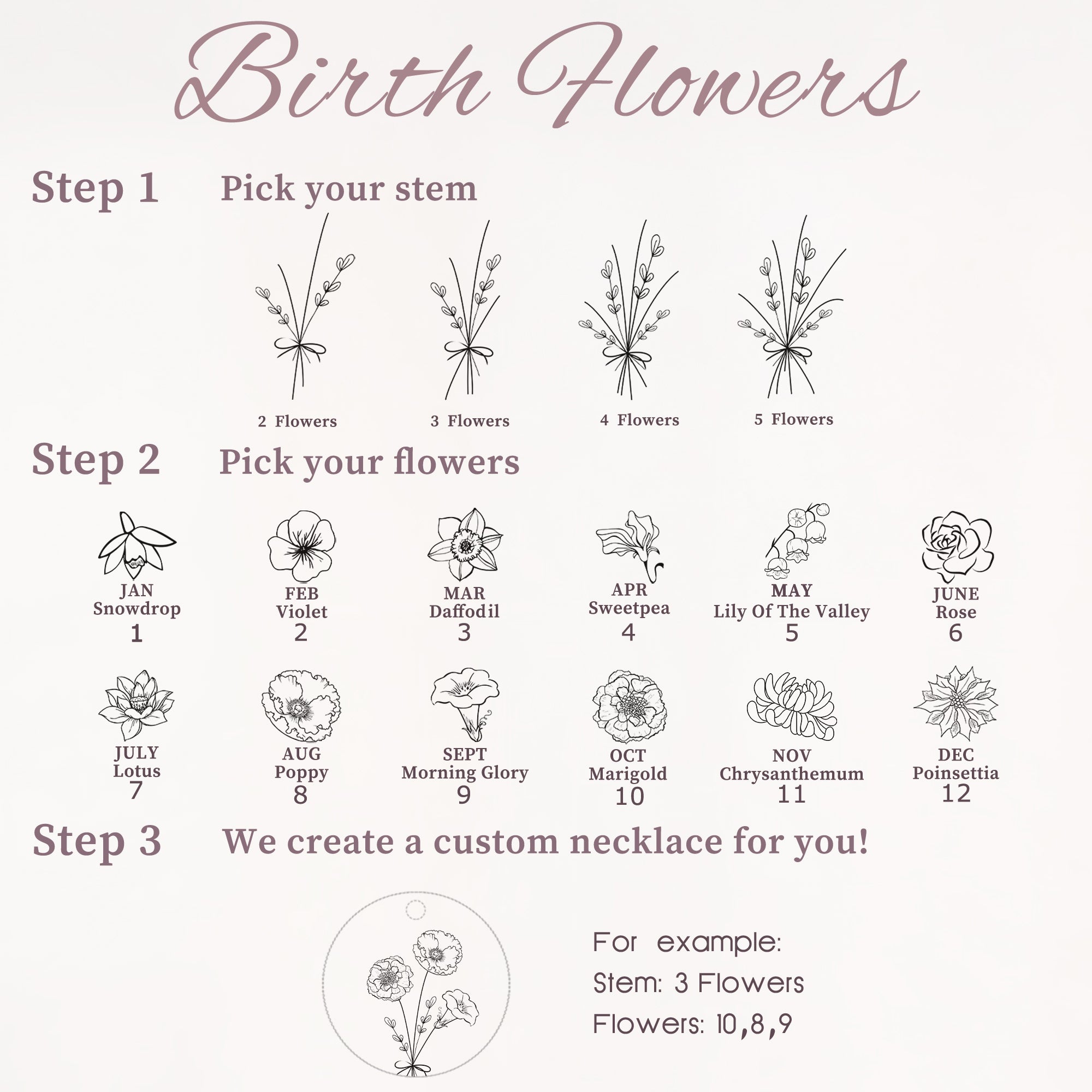 Birth Flower Bouquet Necklace