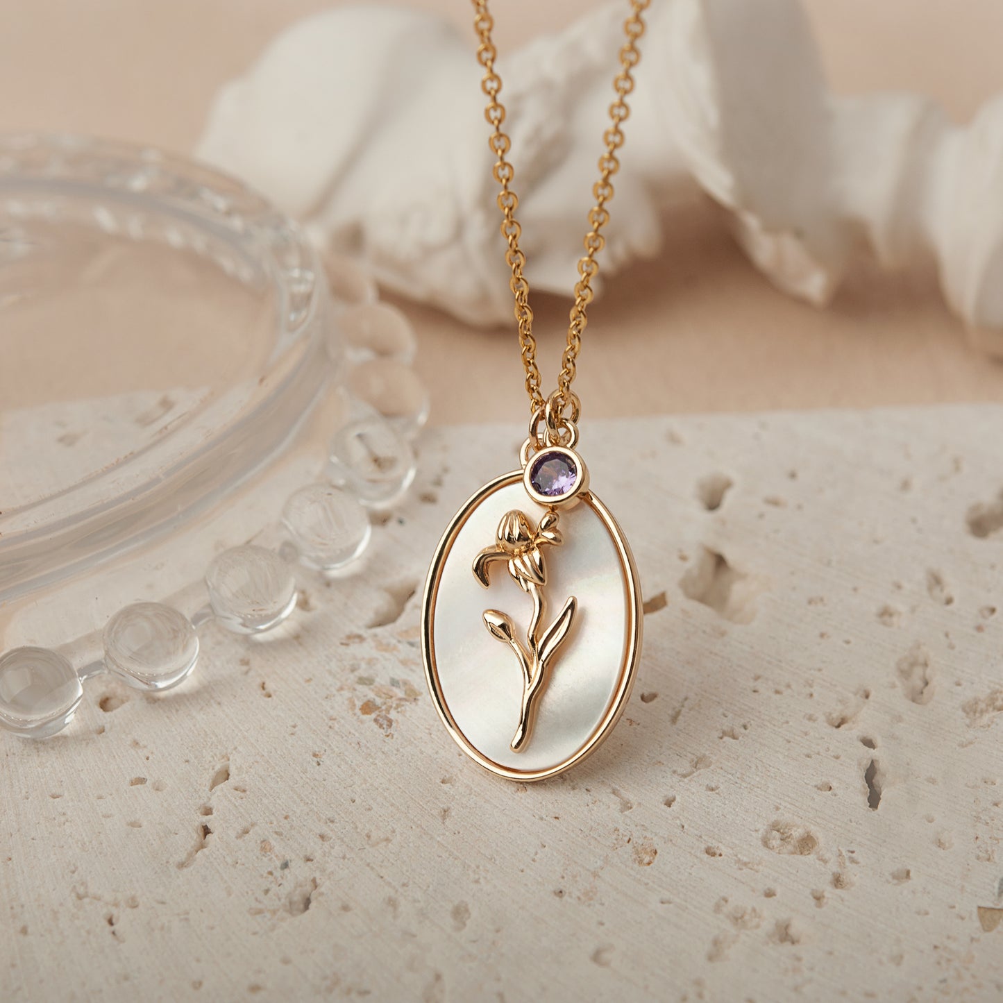 Mother of Pearl Birth Flower Necklace