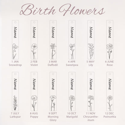 Custom Birth Flower and Name Long Bar Key Chain