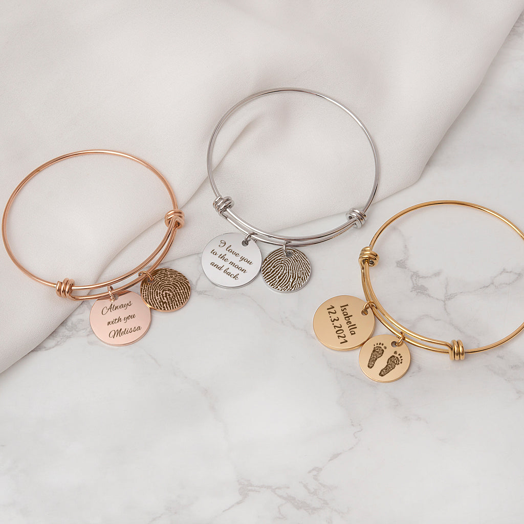 Actual Fingerprint Charm Adjustable Memorial Bracelet