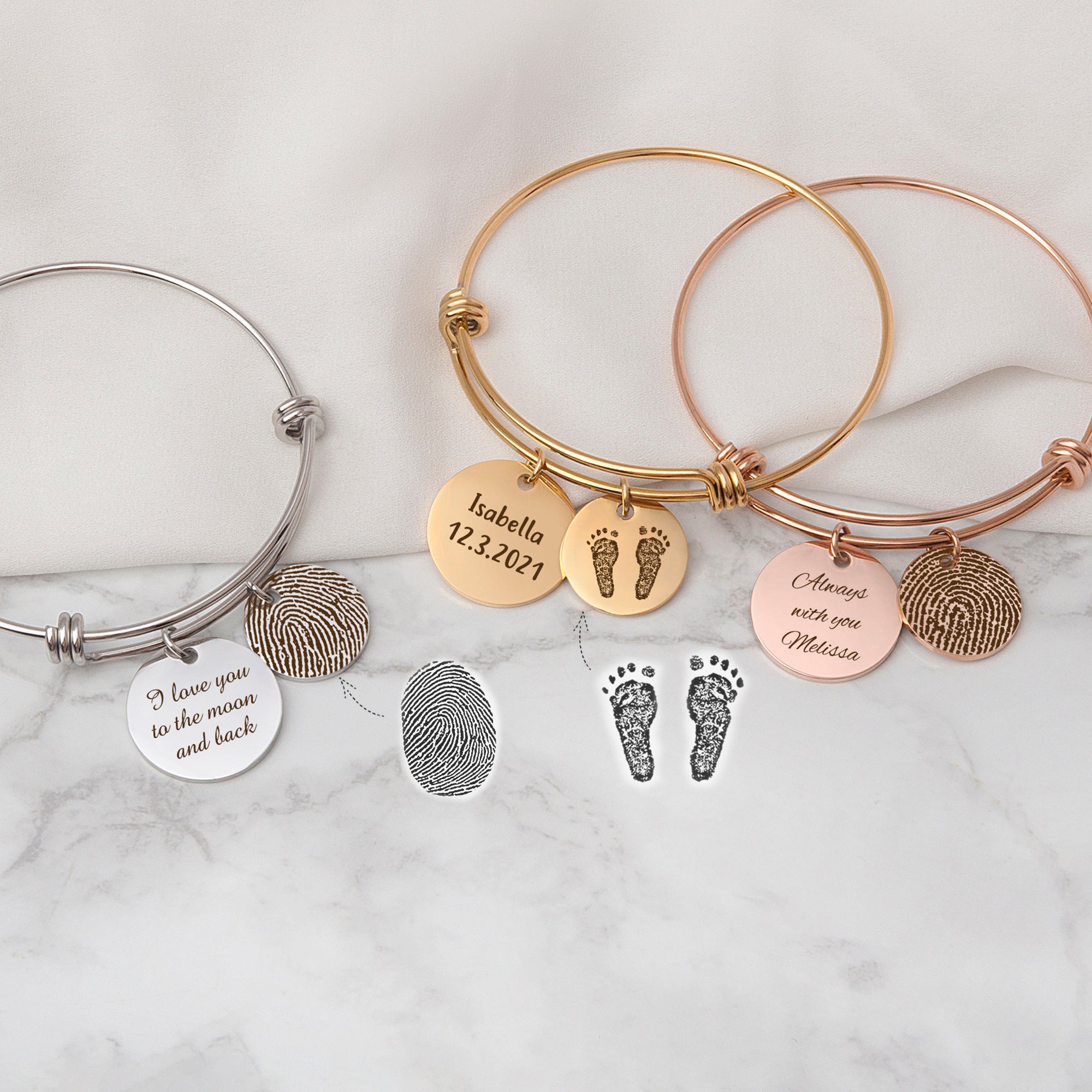 Actual Fingerprint Charm Adjustable Memorial Bracelet