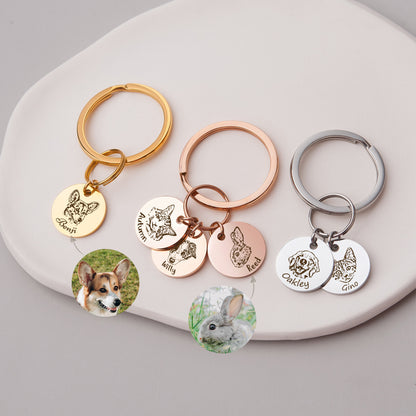 Personalized Pet Photo Keychain, Customized Pet Portrait Keychain with 1-4 discs, Custom Picture Keepsake Key Ring