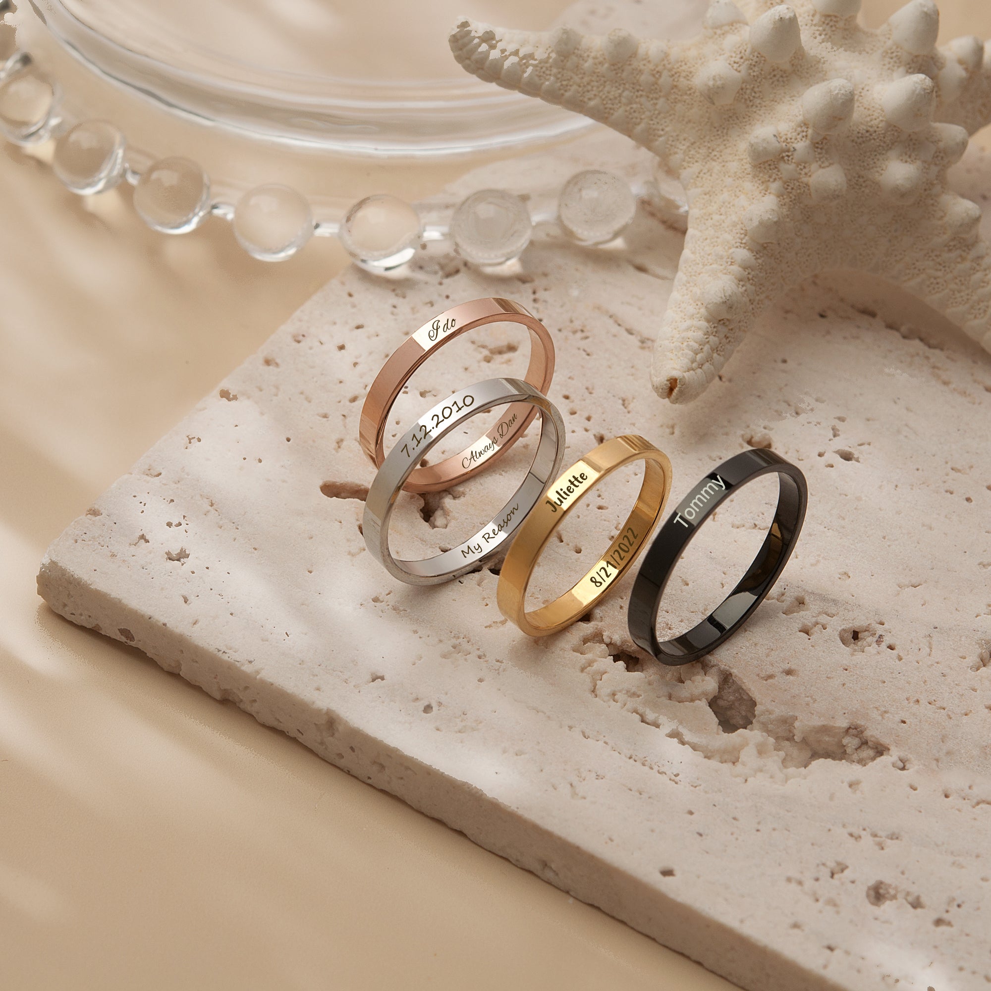 Birthstone personalized ring set, stacking name ring set, skinny stacking  birthstone rings, petite name ring