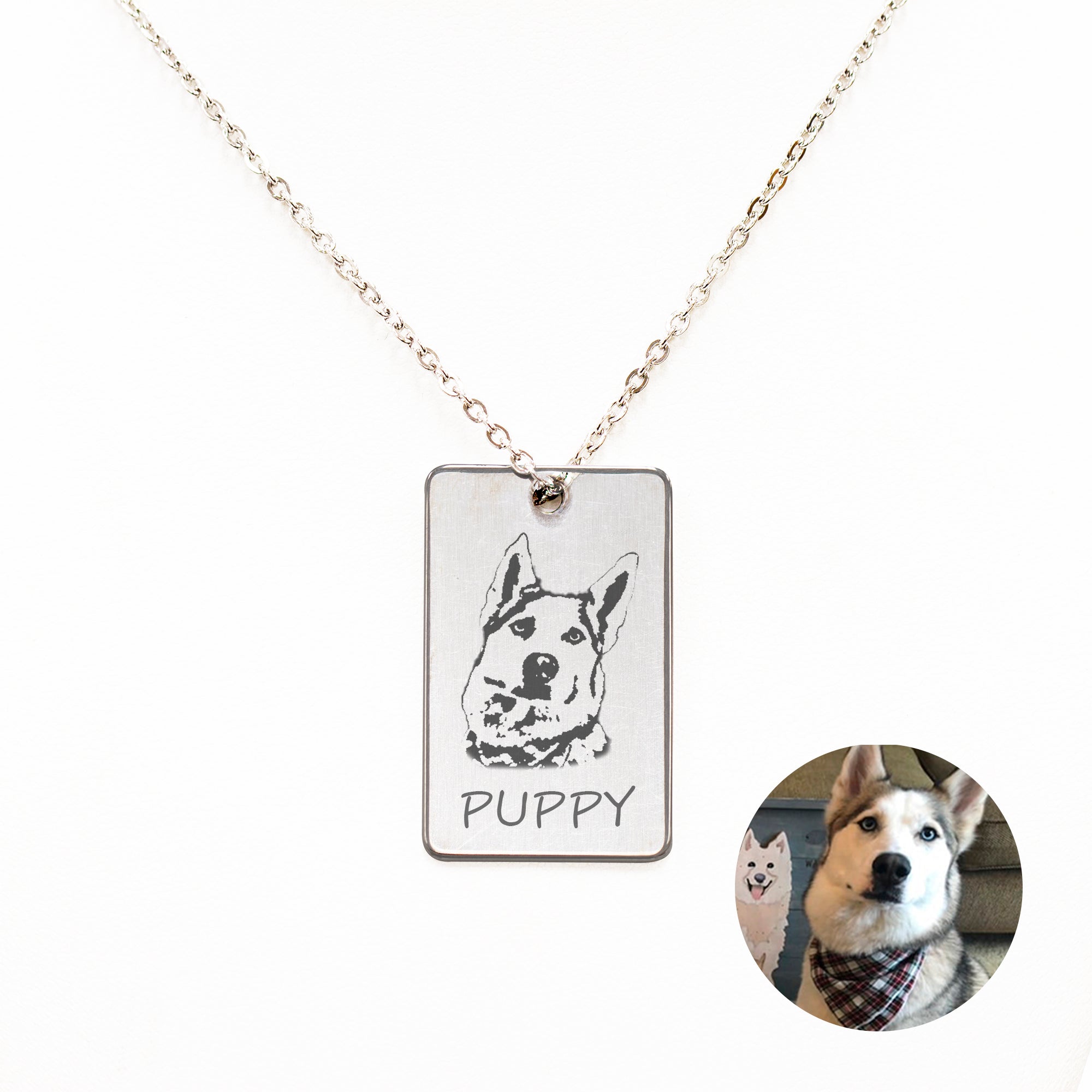 Men's Custom Pet Portrait Dog Tag Necklace