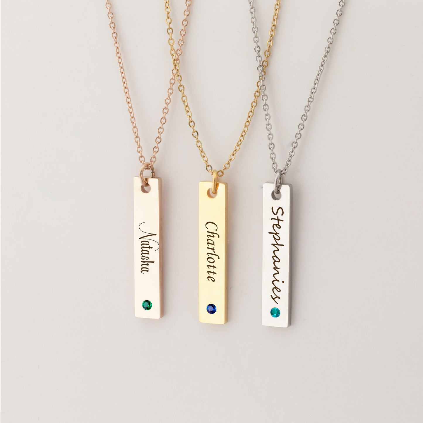 Custom Birthstone Vertical Bar Necklace