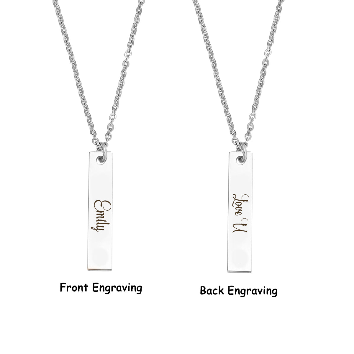 Personalized Silver Vertical Bar Name Necklace, Birthday Gift for Boyfriend and Girlfriend