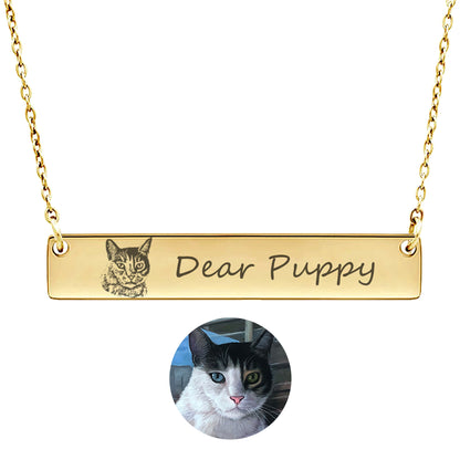 Personalized Pet Portrait Photo Bar Necklace Pet Memorial Gifts for Pet Lover