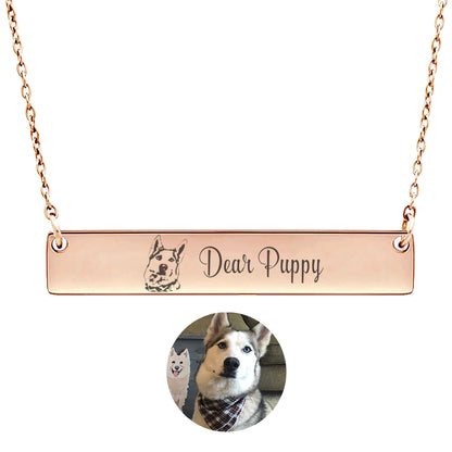 Personalized Pet Portrait Photo Bar Necklace Pet Memorial Gifts for Pet Lover