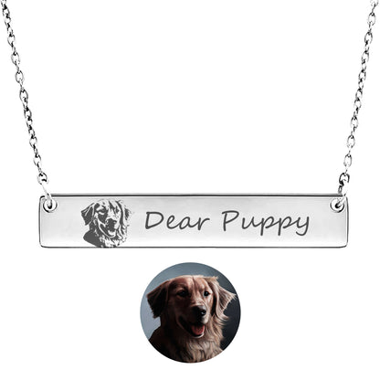 Personalized Pet Portrait Photo Bar Necklace Pet Memorial Gifts for Pet Lover