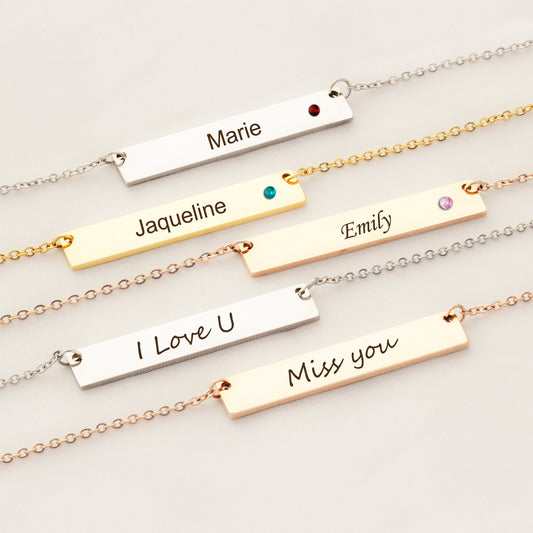 Personalized Birthstone Name Bar for Best Friend Birthday Gift, Custom Bar Necklace for Sister