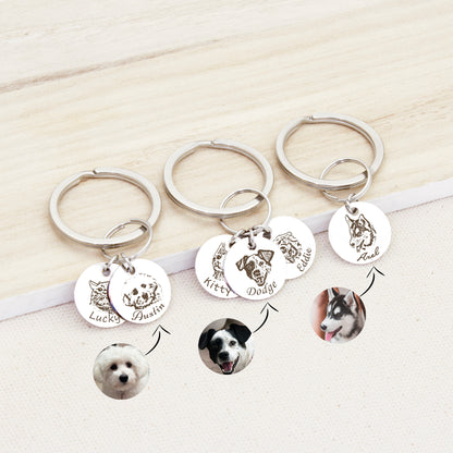 Personalized Pet Photo Keychain, Customized Pet Portrait Keychain with 1-4 discs, Custom Picture Keepsake Key Ring