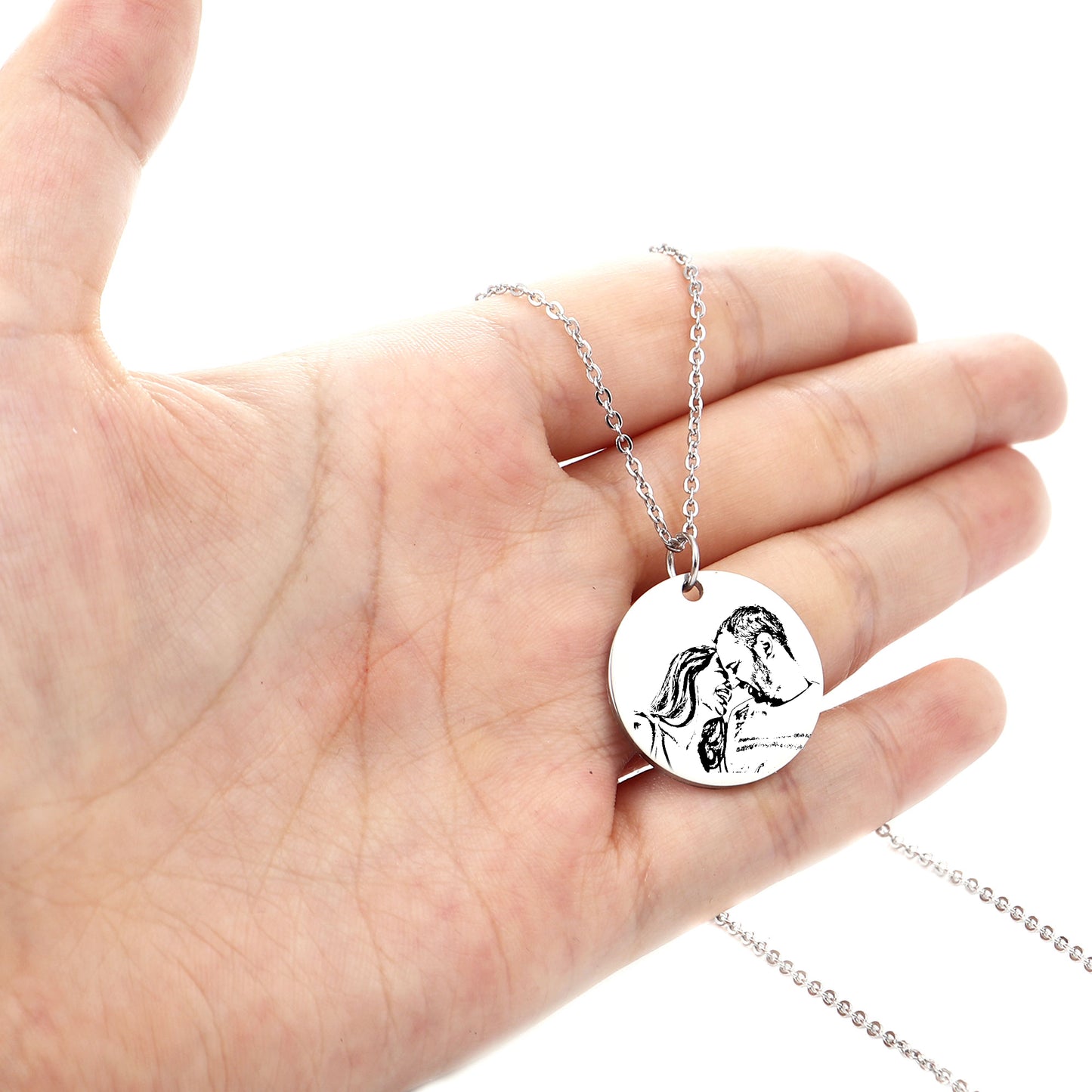 Photo Engraved Round Necklace