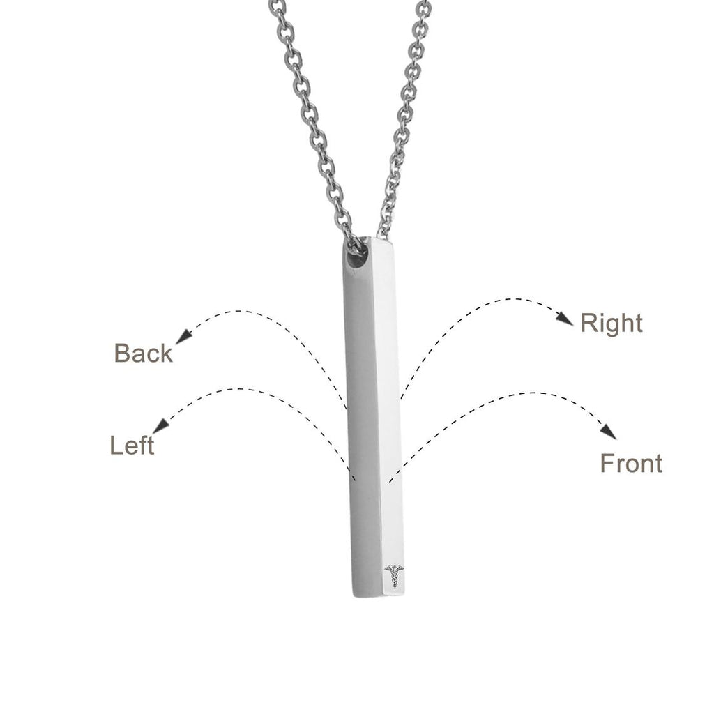 Medical ID Alert Bar Necklace with Medical Card