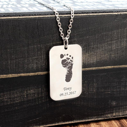 Custom Foot Print Dog Tag Necklace