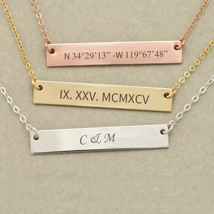 Custom Text Bar Stainless Steel Necklace