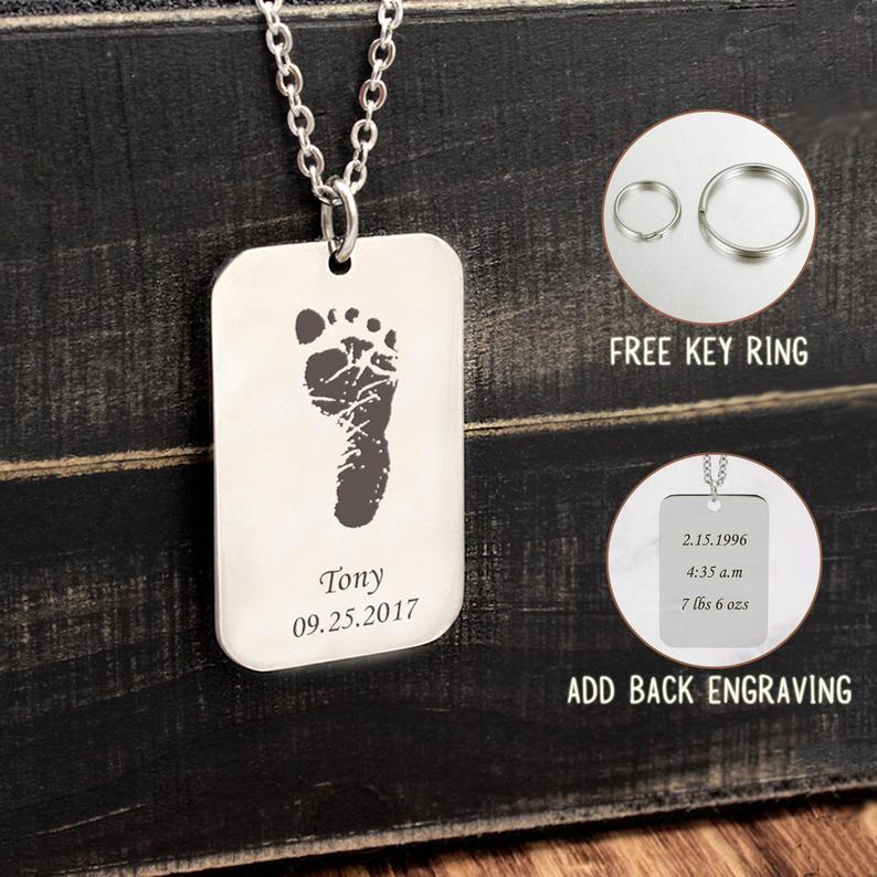 Custom Foot Print Dog Tag Necklace