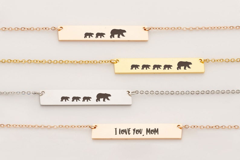 Mama Bear Bar Necklace – Silver Stamped Jewelry