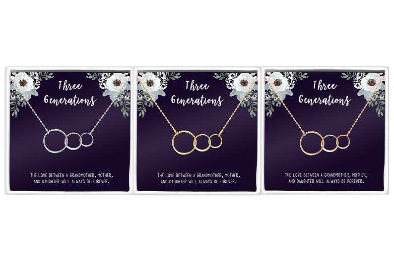 Three Generations Triple Infinity Ring Necklace Gift Set