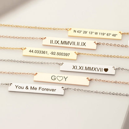 Custom Text Bar Stainless Steel Necklace