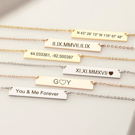 Custom Text Bar Stainless Steel Necklace