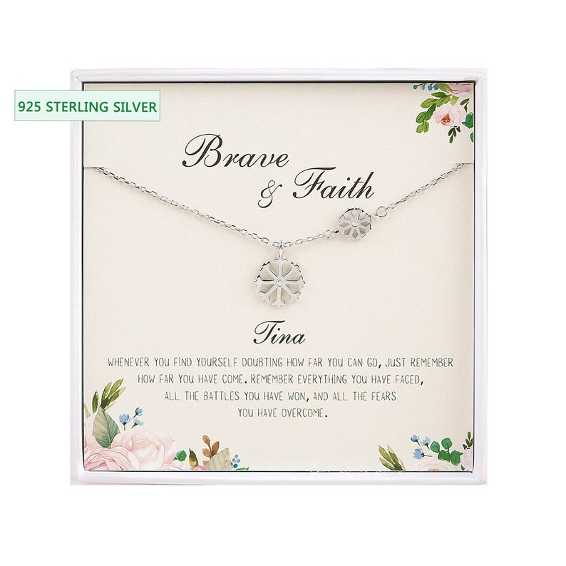 "Brave and Faith" Card and Sterling Silver Snowflake Necklace