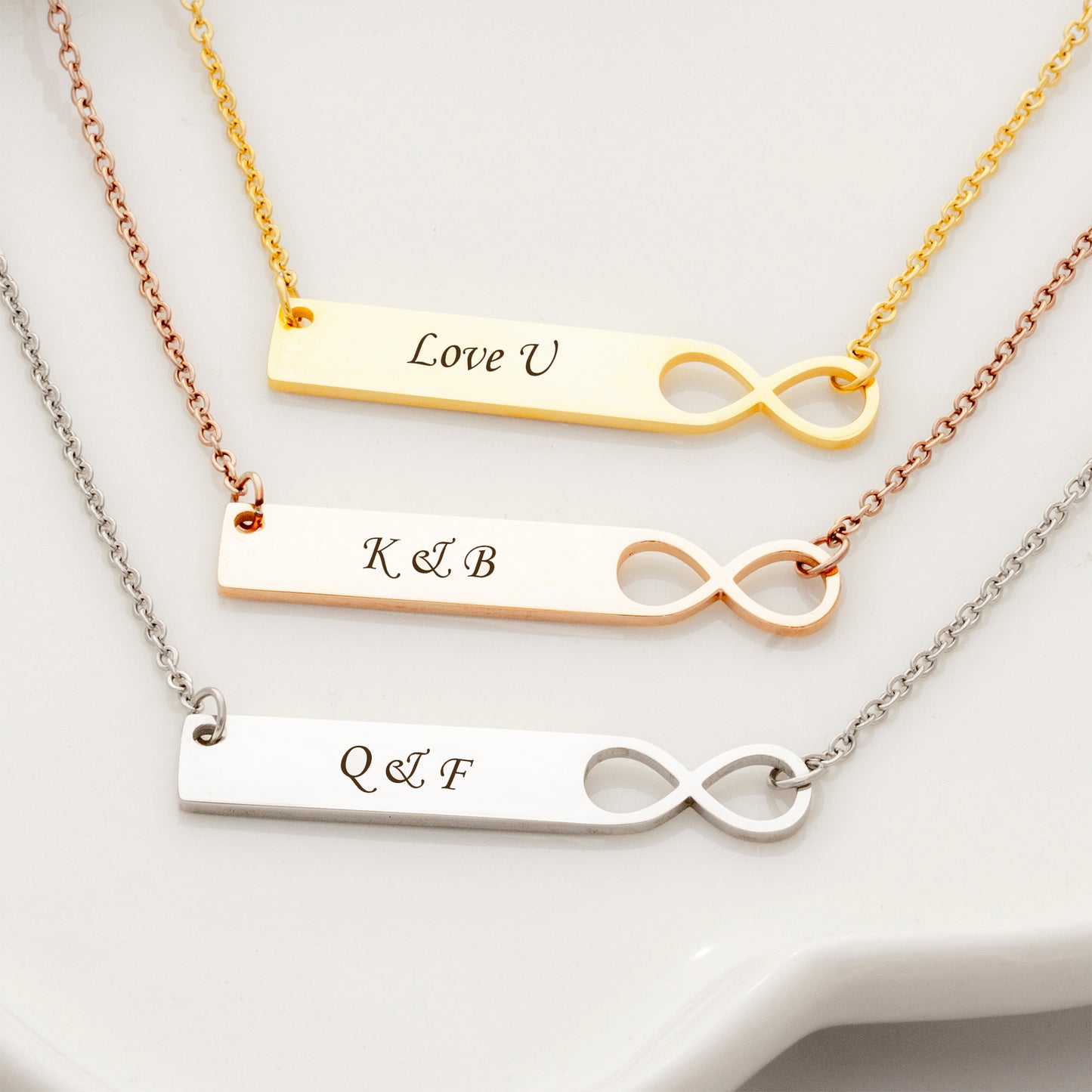 Personalized Couple's Infinity Love Bar Necklace, Anniversary Gift for Lover, Birthday Gift for Wife